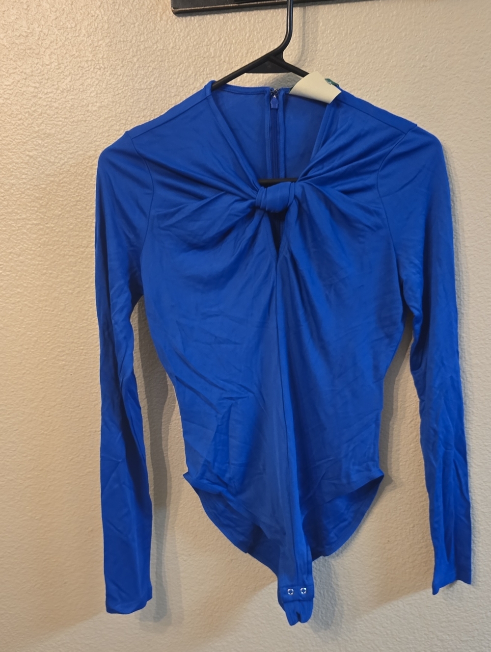 FARM Rio Cobalt Blue Twist-Front Long Sleeve Bodysuit